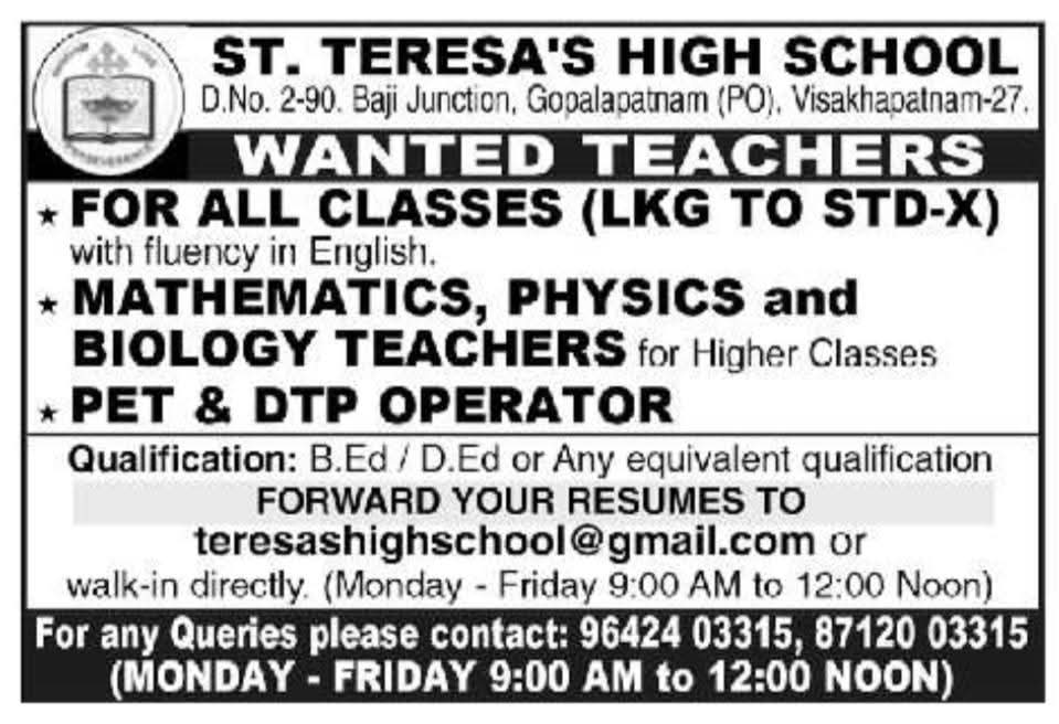 Teachers and Staff Recruitment At St. Teresa's High School