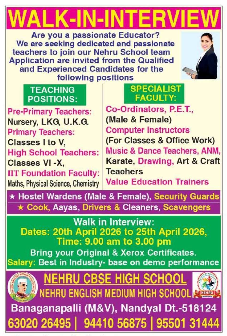 Teaching and Non-Teaching Recruitment 2026 At Nehru CBSE High School