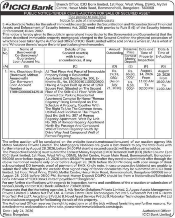 Tender Cum E-Auction Notice: Sale of Secured Asset