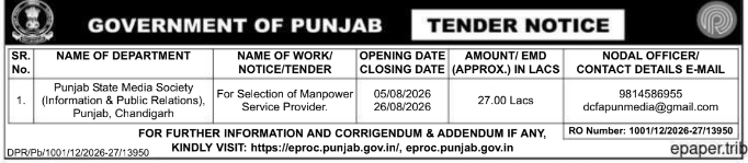 Tender Notice for Manpower Service Provider