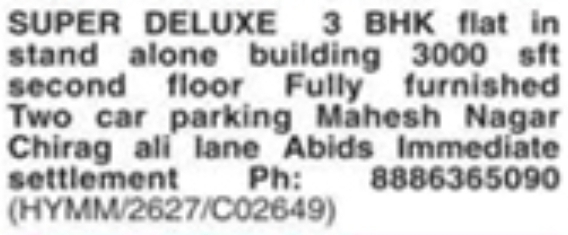 Three BHK Flat for Sale: Abids, Hyderabad
