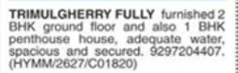 Trimulgherry Fully Furnished 2 BHK & 1 BHK Penthouse for  Rent