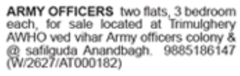 Trimulgherry & Safilguda 3BHK Army Officers Flats For Sale