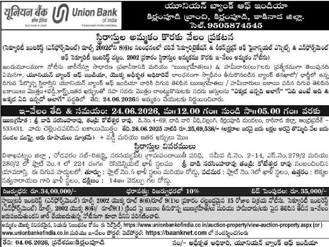 Union Bank: Property Auction Notice