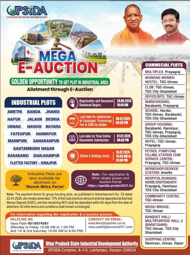 UPSIDA Industrial & Commercial Plots Mega E-Auction
