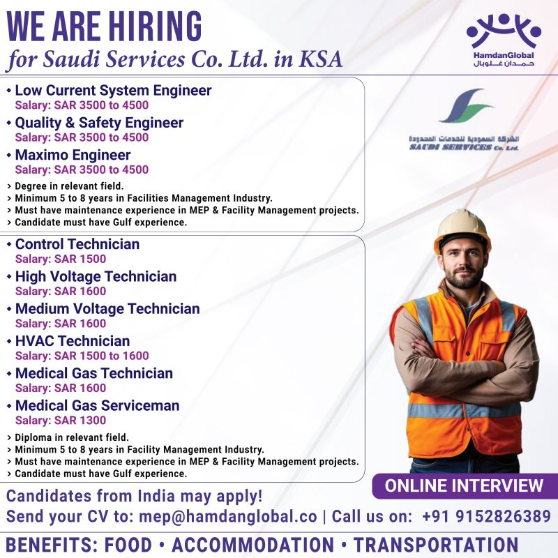 Urgent Hiring for Saudi Arabia