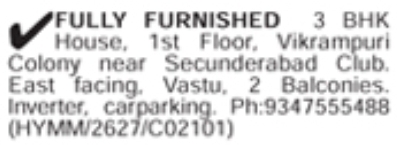 Vikrampuri Colony Furnished 3 BHK House For Rent