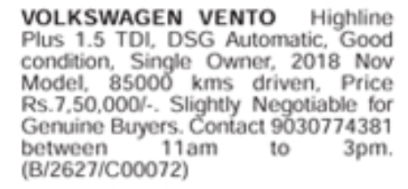 Volkswagen Vento Highline Plus (2018 Nov model, 1.5 TDI DSG Automatic) For Sale