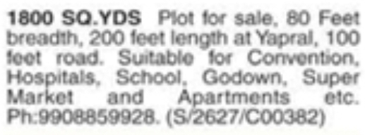 Yapral Commercial Plot for Sale