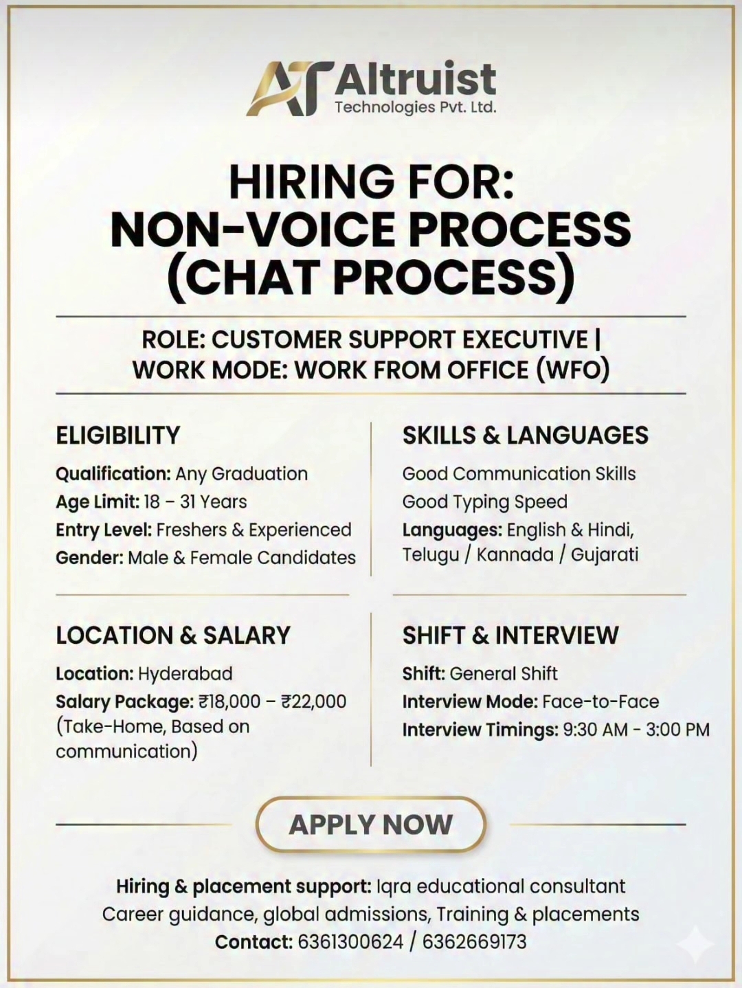 *Altruist Technologies Pvt. Ltd.* Hiring For: Non-Voice Process Chat Process
