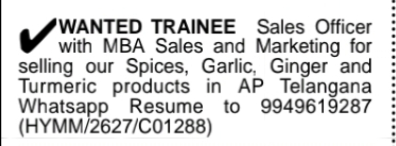 Trainee Sales Officer | AP & Telangana