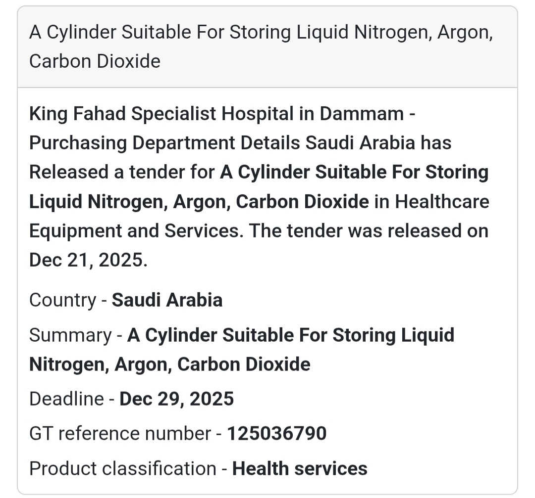 🧪 Medical Gas Equipment Tender – Saudi Arabia