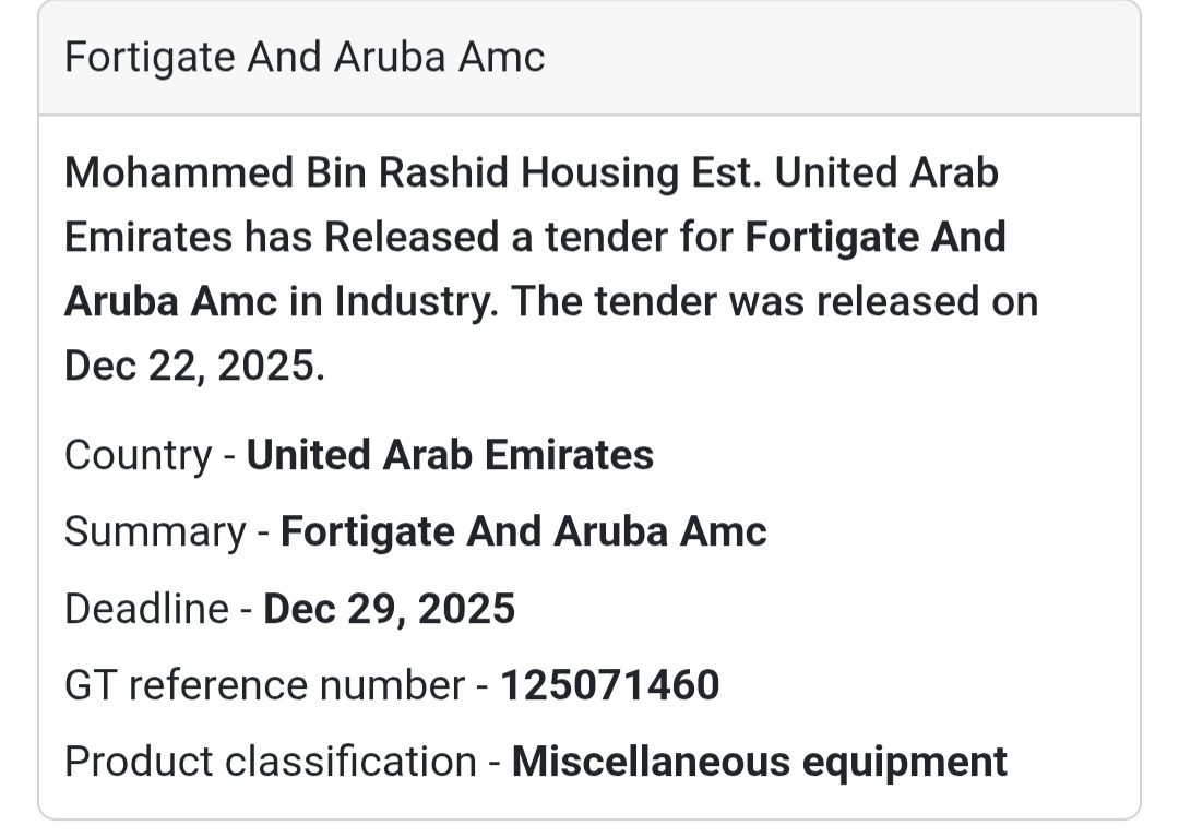 Fortigate & Aruba AMC Mohammed Bin Rashid Housing Establishment