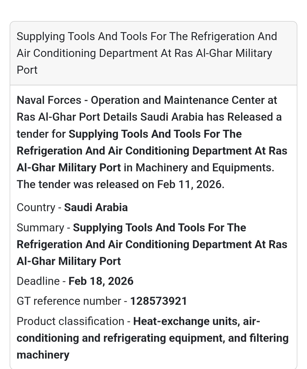 🛠️ Tender Details: Ras Al-Ghar Military Port