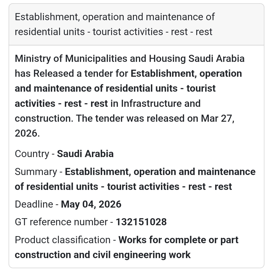 🏘️ Residential Units (Tourism Activities) 🇸🇦 📢 New Tender Alert