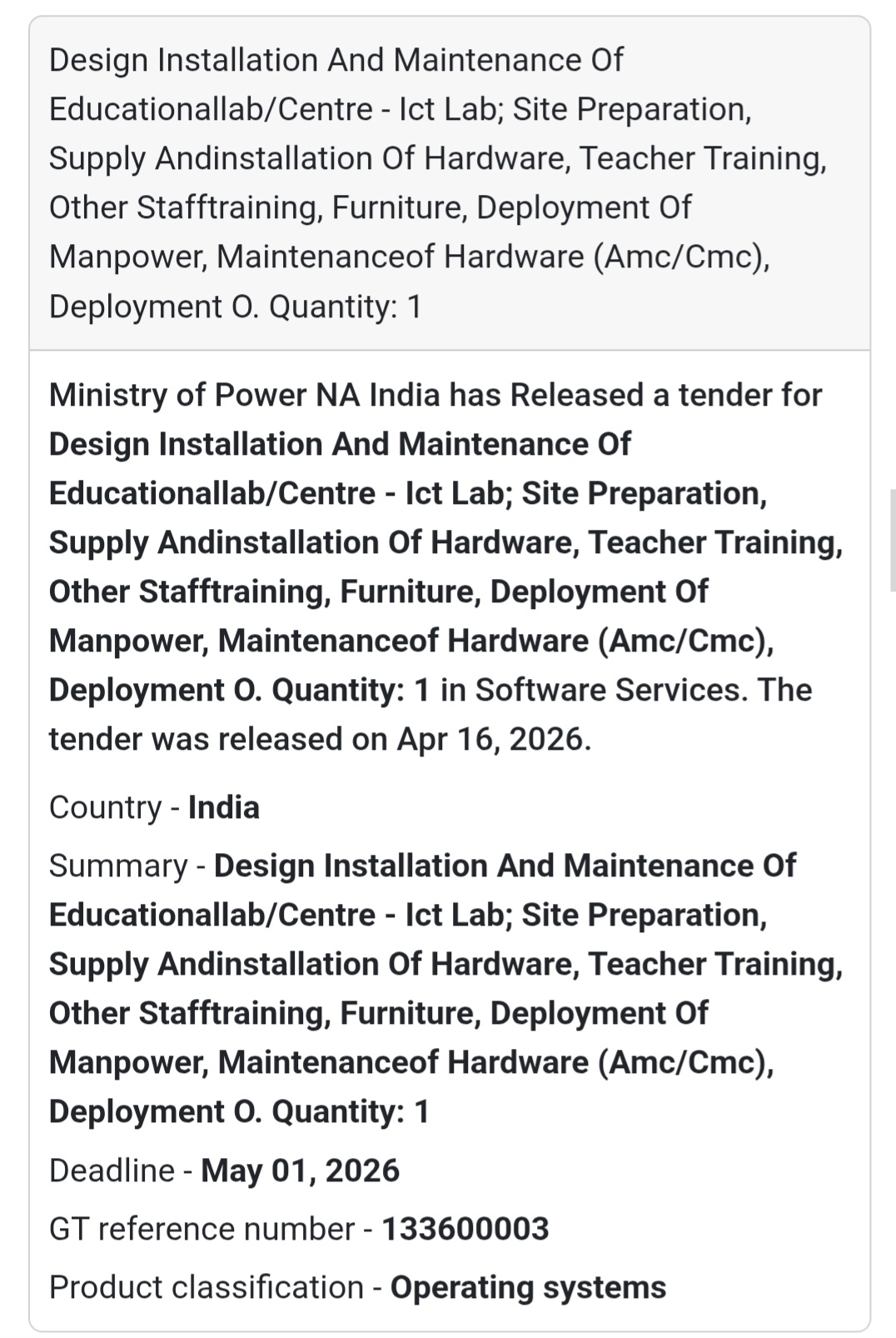 💻 ICT Lab Setup & Maintenance Tender